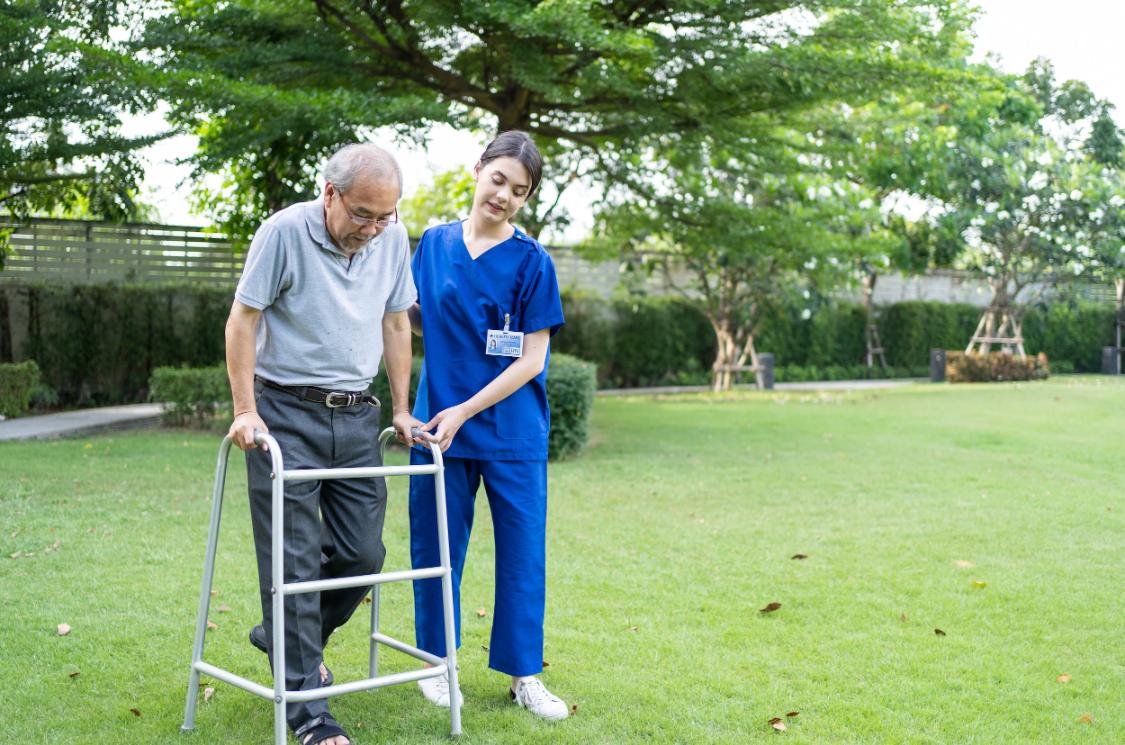 Elderly patient receiving attentive home care
